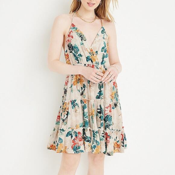 Maurices Multicolor HFS Floral Tiered V Neck Mini Dress Womens M Tiered Halter - Picture 1 of 9
